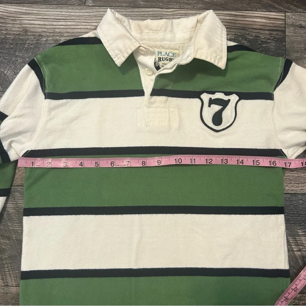 Vintage Boys Children’s Place Rugby Long Sleeve Green White Navy Size 7/8 M